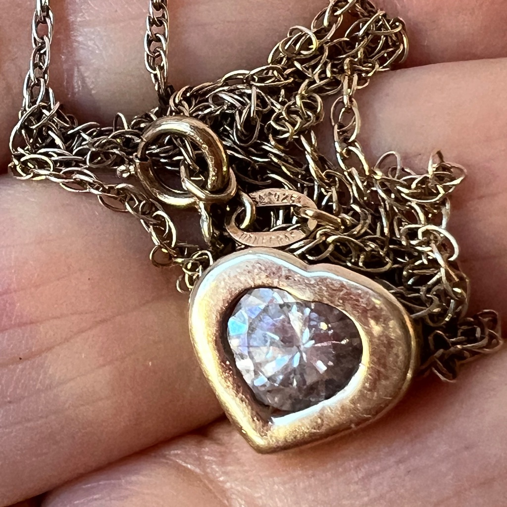 Vintage Danecraft 925 Sterling Silver Gold Wash Cz Heart Pendant Chain Necklace
